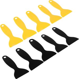 10 Pcs Plastic Scraper,Plastic Spatula Paint Scrapers, Flexible Resin Scraper, Putty Knife Set, Mobile Phone Film Decal Sticker Scraper Installation Tool, Air Bubble Remover (Black, Yellow) - Image 1