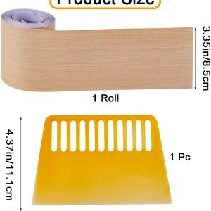 3.4 Inch x 33Ft Wood Textured Adhesive Repair Tape Self Adhesive Patch Realistic Wood Grain Repair Tape with Plastic Putty Scraper High-Adhesive Repair Tape Simulation for Desk Chair Floor - Image 2