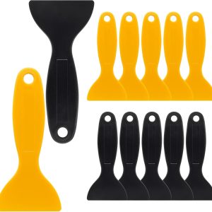 12pcs Plastic Spatula Scraper, Plastic Putty Scraper Air Bubble Remover, Paint Spatula Scraper Cleaner, Resin Print Scraper Sticker Installation Tool for Decal, Grout Removal (Black, Yellow) - Image 1