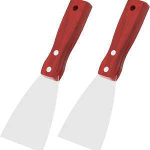 Putty Knife, 2PCS 3 Inch Stainless Steel Scraper Tool, Wooden Handle Metal Spackle Knives for Drywall, Decals, Wall Paper, Floor Tile, Patching, Painting, Taping, Scraping Coating - Image 1