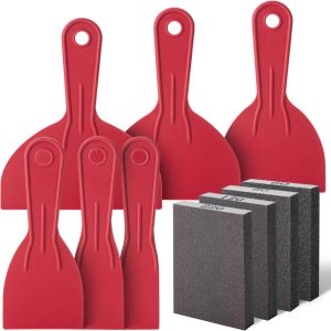 Putty Knife Set with Sanding Sponge, 10 pcs, Plastic Paint Scraper, Sandpaper Block, Putty Knives, Sandpaper Block Sander, Spackle Tool, Plastic Putty Knife Set - Image 1