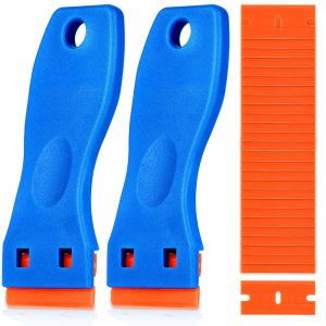 Plastic Razor Blade Scraper, 2PCS Scraper Tool with 60PCS Plastic Blades, Cleaning Scraper Remover for Stickers, Decals, Adhesive, Labels, Paint, Glass, Car, Window, Caulk, No Scratches - Image 1